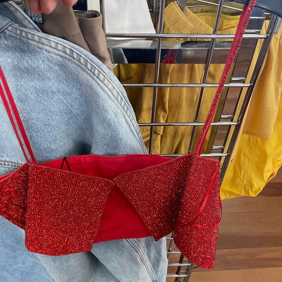 Zara Red Shimmery Crystal Crop Top with Open Back - Picture 3 of 4